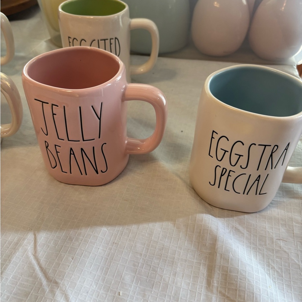 Lot of 2 Rae Dunn Pink and White Ceramic Mugs Set